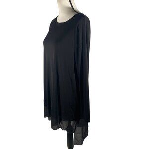 Eileen Fisher Black Long Sleeve silk chiffon Tunic Top asymmetrical Sheer Hem S